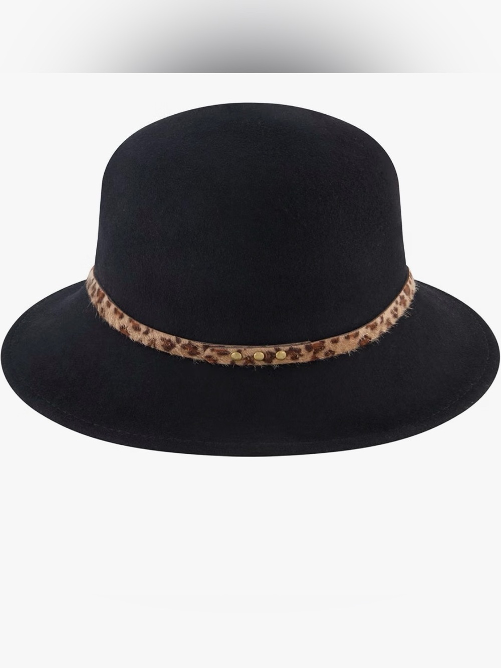 Christian Siriano Black Wool Bowler Hat with Leopard Trim